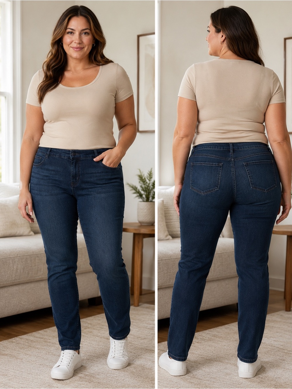 Lee Women's Straight-Leg Sculpting pull on Jeans in Dark Blue Wash 16L
